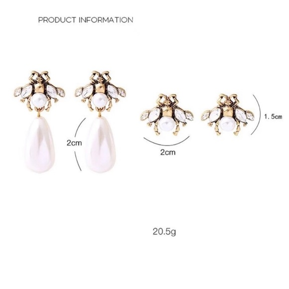 Honey Bee Earrings Pearl Teardrop OR Stud - 2 Styles - Picture 6 of 10